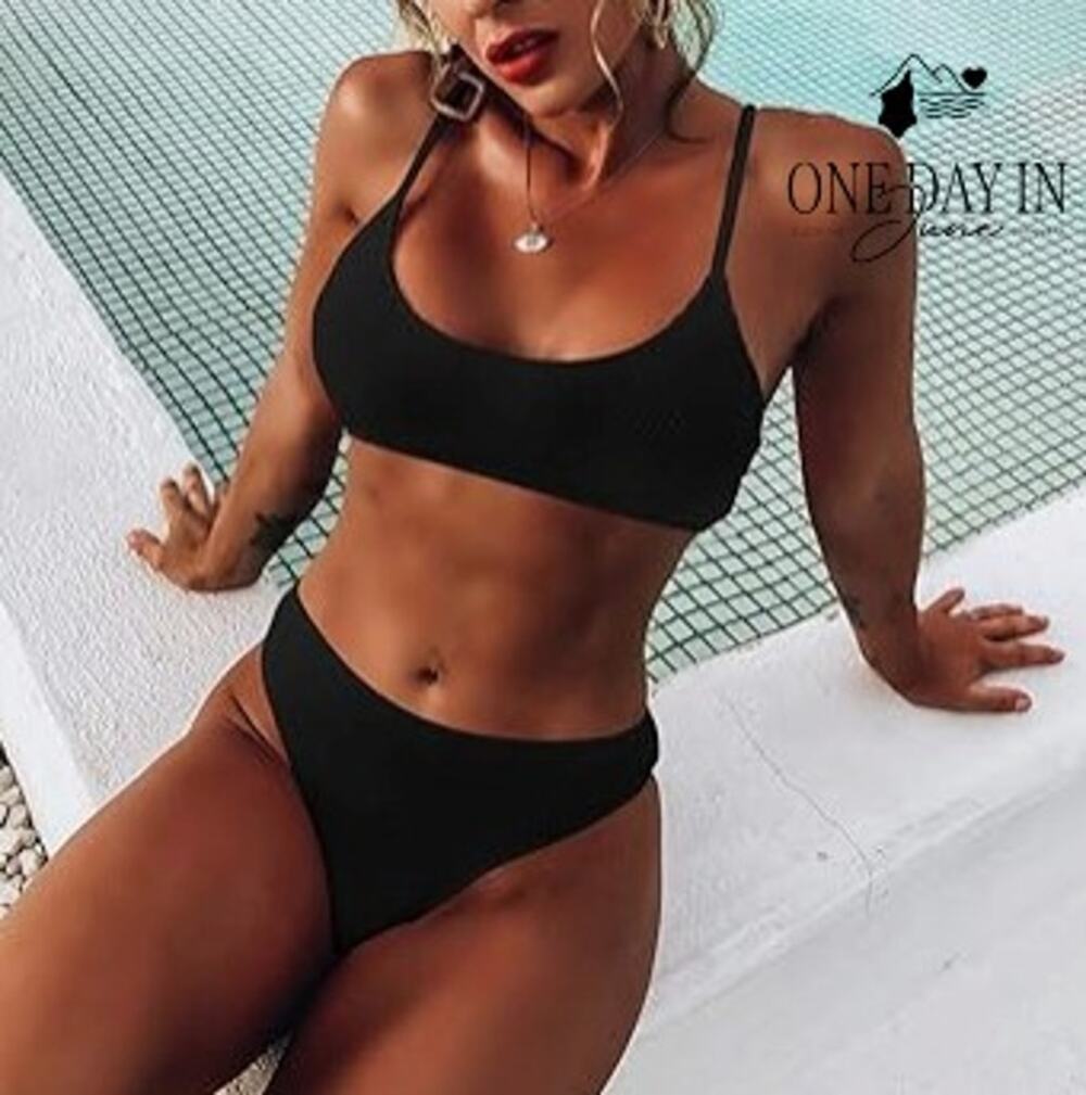 Soly Hux Black Smocked Textured Crop Bikini 2 Piece Swimsuit NWT Size XS